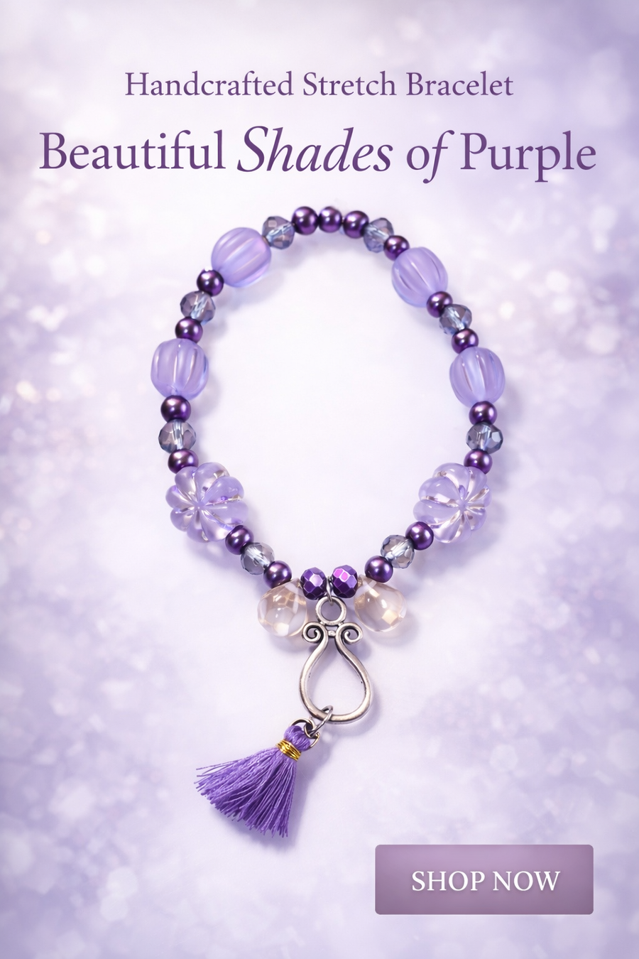 Beautiful Shades of Purple Floral Tassel Stretch Bracelet